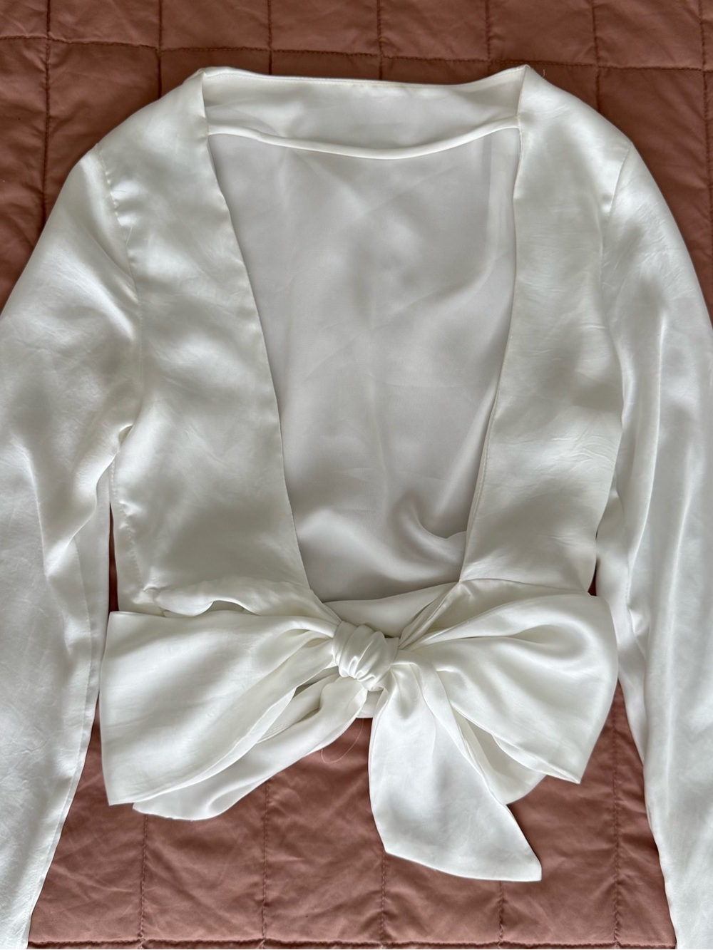 Zara White Satin Tie-Back Blouse